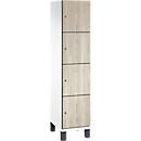 Armoire à casiers Cambio C+P, 1 compartiment, 4 casiers, sur pieds, L 400 x P 525 x H 1980 mm, blanc trafic/décor frêne wengé