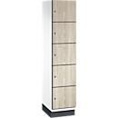 Armoire à casiers Cambio C+P, 1 compartiment, 5 casiers, avec socle, L 400 x P 525 x H 1980 mm, blanc trafic/décor frêne wengé