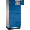 Armoire à casiers Cambio C+P, 2 compartiments, 12 casiers, avec socle, L 800 x P 525 x H 1980 mm, aluminium blanc/bleu gentiane