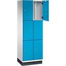 Armoire à casiers Cambio C+P, 2 compartiments, 6 casiers, avec socle, L 600 x P 525 x H 1980 mm, gris clair/bleu clair