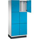 Armoire à casiers Cambio C+P, 2 compartiments, 6 casiers, avec socle, L 800 x P 525 x H 1980 mm, gris clair/bleu clair
