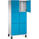 Armoire à casiers Cambio C+P, 2 compartiments, 6 casiers, sur pieds, L 800 x P 525 x H 1980 mm, gris clair/bleu clair