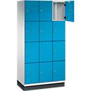 Armoire à casiers Cambio C+P, 3 compartiments, 12 casiers, avec socle, L 900 x P 525 x H 1980 mm, gris clair/bleu clair