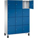 Armoire à casiers Cambio C+P, 3 compartiments, 12 casiers, sur pieds, L 1200 x P 525 x H 1980 mm, gris clair/bleu gentiane