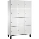 Armoire à casiers Cambio C+P, 3 compartiments, 12 casiers, sur pieds, L 1200 x P 525 x H 1980 mm, gris clair