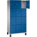 Armoire à casiers Cambio C+P, 3 compartiments, 12 casiers, sur pieds, L 900 x P 525 x H 1980 mm, aluminium blanc/bleu gentiane