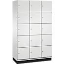 Armoire à casiers Cambio C+P, 3 compartiments, 15 casiers, avec socle, L 1200 x P 525 x H 1980 mm, gris clair