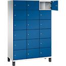 Armoire à casiers Cambio C+P, 3 compartiments, 18 casiers, sur pieds, L 1200 x P 525 x H 1980 mm, gris clair/bleu gentiane