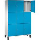 Armoire à casiers Cambio C+P, 3 compartiments, 9 casiers, sur pieds, L 1200 x P 525 x H 1980 mm, gris clair/bleu clair