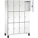 Armoire à casiers Cambio C+P, 4 compartiments, 12 casiers, sur pieds, L 1200 x P 525 x H 1980 mm, blanc signalisation/blanc