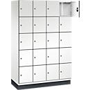 Armoire à casiers Cambio C+P, 4 compartiments, 20 casiers, avec socle, L 1200 x P 525 x H 1980 mm, blanc trafic/blanc