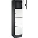 Armoire à casiers Cambio de C+P, 1 compartiment, 4 casiers, avec socle, L 400 x P 525 x H 1980 mm, gris noir/blanc