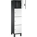 Armoire à casiers Cambio de C+P, 1 compartiment, 4 casiers, sur pieds, L 400 x P 525 x H 1980 mm, gris noir/blanc