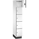 Armoire à casiers Cambio de C+P, 1 compartiment, 5 casiers, avec socle, L 300 x P 525 x H 1980 mm, blanc trafic/blanc