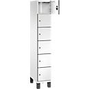 Armoire à casiers Cambio de C+P, 1 compartiment, 6 casiers, sur pieds, L 300 x P 525 x H 1980 mm, blanc signalisation/blanc