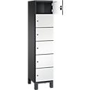 Armoire à casiers Cambio de C+P, 1 compartiment, 6 casiers, sur pieds, L 400 x P 525 x H 1980 mm, gris noir/blanc