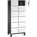 Armoire à casiers Cambio de C+P, 2 compartiments, 12 casiers, sur pieds, L 800 x P 525 x H 1980 mm, gris noir/blanc