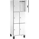 Armoire à casiers Cambio de C+P, 2 compartiments, 6 casiers, sur pieds, L 600 x P 525 x H 1980 mm, blanc signalisation/blanc