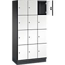 Armoire à casiers Cambio de C+P, 3 compartiments, 12 casiers, avec socle, L 900 x P 525 x H 1980 mm, gris noir/blanc