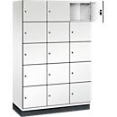 Armoire à casiers Cambio de C+P, 3 compartiments, 15 casiers, avec socle, L 1200 x P 525 x H 1980 mm, blanc signalisation/blanc