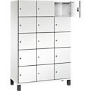 Armoire à casiers Cambio de C+P, 3 compartiments, 15 casiers, sur pieds, L 1200 x P 525 x H 1980 mm, blanc signalisation/blanc