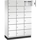 Armoire à casiers Cambio de C+P, 3 compartiments, 18 casiers, avec socle, L 1200 x P 525 x H 1980 mm, blanc trafic/blanc