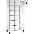 Armoire à casiers Cambio de C+P, 3 compartiments, 18 casiers, sur pieds, L 900 x P 525 x H 1980 mm, blanc signalisation/blanc