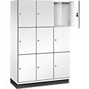 Armoire à casiers Cambio de C+P, 3 compartiments, 9 casiers, avec socle, L 1200 x P 525 x H 1980 mm, blanc signalisation/blanc