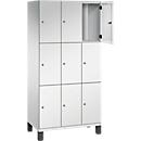 Armoire à casiers Cambio de C+P, 3 compartiments, 9 casiers, sur pieds, L 900 x P 525 x H 1980 mm, gris clair