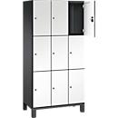 Armoire à casiers Cambio de C+P, 3 compartiments, 9 casiers, sur pieds, L 900 x P 525 x H 1980 mm, gris noir/blanc