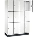 Armoire à casiers Cambio de C+P, 4 compartiments, 12 casiers, avec socle, L 1200 x P 525 x H 1980 mm, blanc trafic/blanc