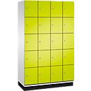 Armoire à casiers Cambio de C+P, 4 compartiments, 20 casiers, avec socle, L 1200 x P 525 x H 1980 mm, gris clair/vert clown
