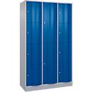 Armoire à casiers combinés Resisto de C+P, 3 compartiments, 12 casiers, L 1148 x P 540 x H 1950 mm, alu blanc/bleu gentiane