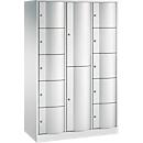 Armoire à casiers combinés Resisto de C+P, 3 compartiments, 12 casiers, L 1148 x P 540 x H 1950 mm, gris clair/vert clown
