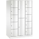 Armoire à casiers combinés Resisto de C+P, 3 compartiments, 12 casiers, L 1148 x P 640 x H 1950 mm, blanc trafic