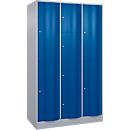 Armoire à casiers combinés Resisto de C+P, 3 compartiments, 8 casiers, L 1148 x P 640 x H 1950 mm, alu blanc/bleu gentiane