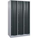 Armoire à casiers combinés Resisto de C+P, 3 compartiments, 8 casiers, L 1148 x P 640 x H 1950 mm, alu blanc/gris anthracite