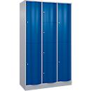 Armoire à casiers combinés Resisto de C+P, 3 compartiments, 9 casiers, L 1148 x P 540 x H 1950 mm, alu blanc/bleu gentiane