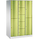 Armoire à casiers combinés Resisto de C+P, 3 compartiments, 9 casiers, L 1148 x P 640 x H 1950 mm, gris clair/vert clown