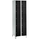 Armoire à casiers pour objets de valeur 300 mm, 2 compartiments, 10 casiers, serrure à cylindre de sécurité, pied, noir ébène