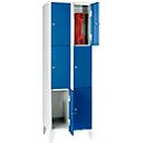 Armoire à casiers pour objets de valeur 300 mm, 2 compartiments, 6 casiers, serrure à cylindre de sécurité, pied, bleu gentiane