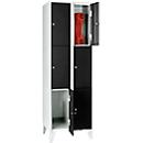 Armoire à casiers pour objets de valeur 300 mm, 2 compartiments, 6 casiers, serrure à cylindre de sécurité, pied, noir ébène