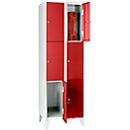 Armoire à casiers pour objets de valeur 300 mm, 2 compartiments, 6 casiers, serrure à cylindre de sécurité, pied, rouge feu