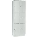 Armoire à casiers pour objets de valeur 300 mm, 2 compartiments, 6 casiers, serrure à cylindre de sécurité, sur socle, gris clair