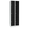 Armoire à casiers pour objets de valeur 300 mm, 2 compartiments, 6 casiers, serrure à cylindre de sécurité, sur socle, noir ébène