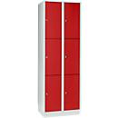 Armoire à casiers pour objets de valeur 300 mm, 2 compartiments, 6 casiers, serrure à cylindre de sécurité, sur socle, rouge feu