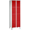 Armoire à casiers pour objets de valeur 300 mm, 2 compartiments, 8 casiers, serrure à cylindre de sécurité, pied, rouge feu