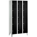 Armoire à casiers pour objets de valeur 300 mm, 3 compartiments, 15 casiers, serrure à cylindre de sécurité, pied, noir ébène