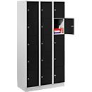 Armoire à casiers pour objets de valeur 300 mm, 3 compartiments, 15 casiers, serrure à cylindre de sécurité, sur socle, noir ébène
