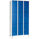 Armoire à casiers pour objets de valeur 300 mm, 3 compartiments, 9 casiers, serrure à cylindre de sécurité, pied, bleu gentiane